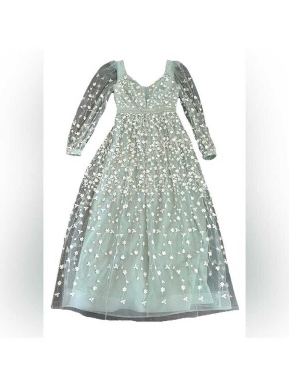 bcbgmaxazria 6 Cheyenne Appliqué Mint Lace Evening Dress Light Green Gown Prom - Picture 3 of 16